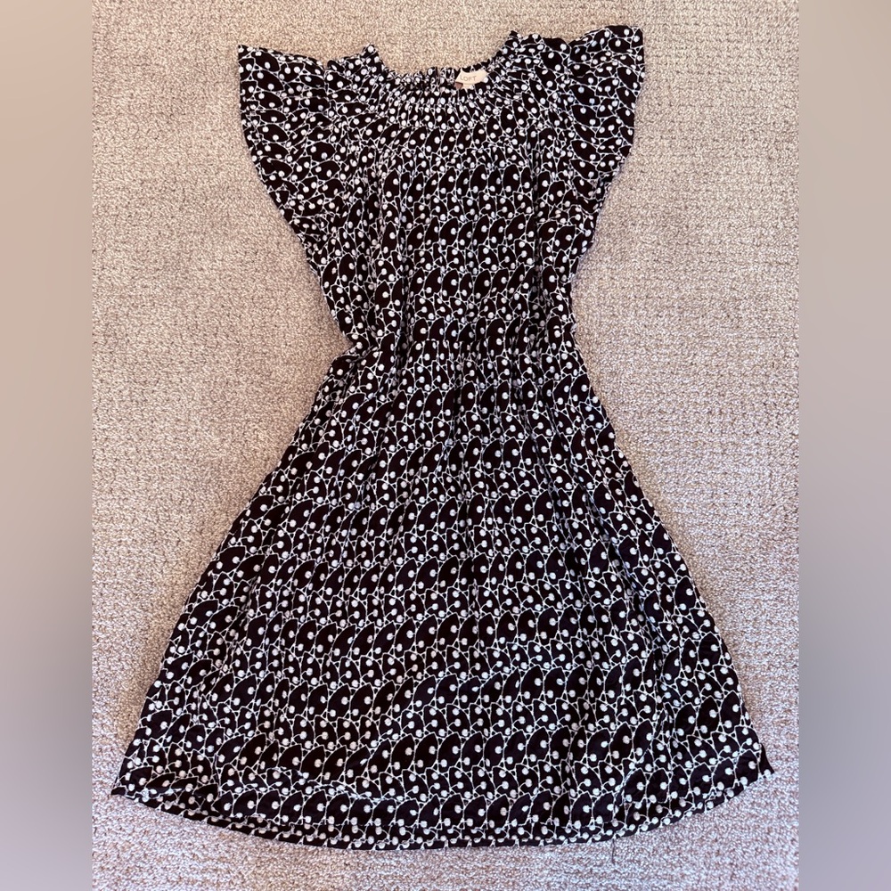 LOFT Black & White Floral-Print Midi Dress